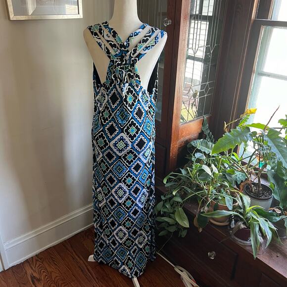 INC International Concept  Blue-Green Strappy Maxi Bodycon Dress Size XL Boho - Picture 4 of 17
